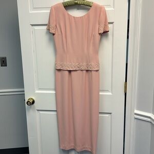 Talbots Elegant Blush Pink Beaded Midi Formal Special Occasion Dress